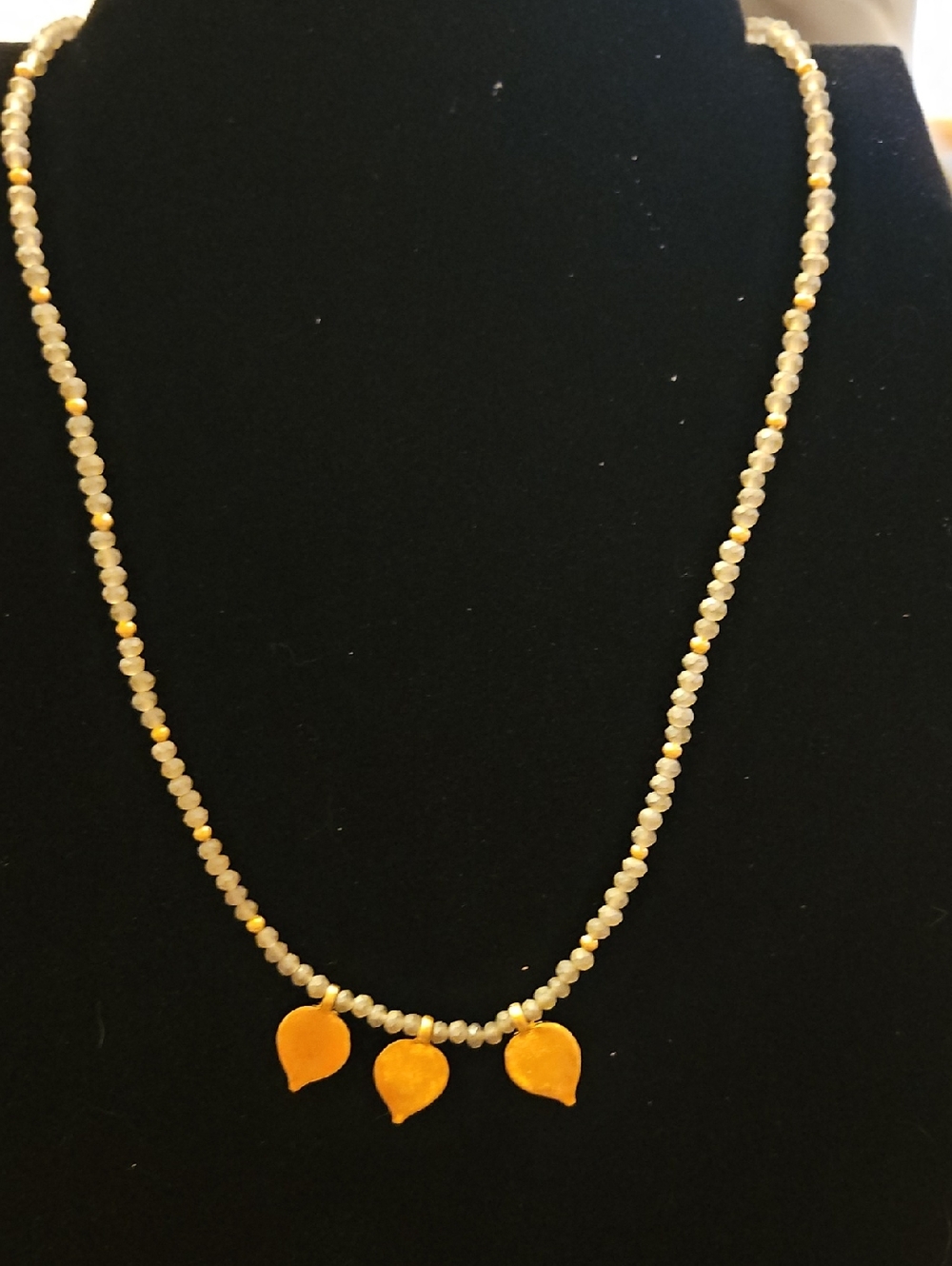 Delicate  Beaded Necklace with Gold Leaf Charms